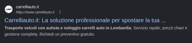 Il risultato su Google per carrelliauto.it