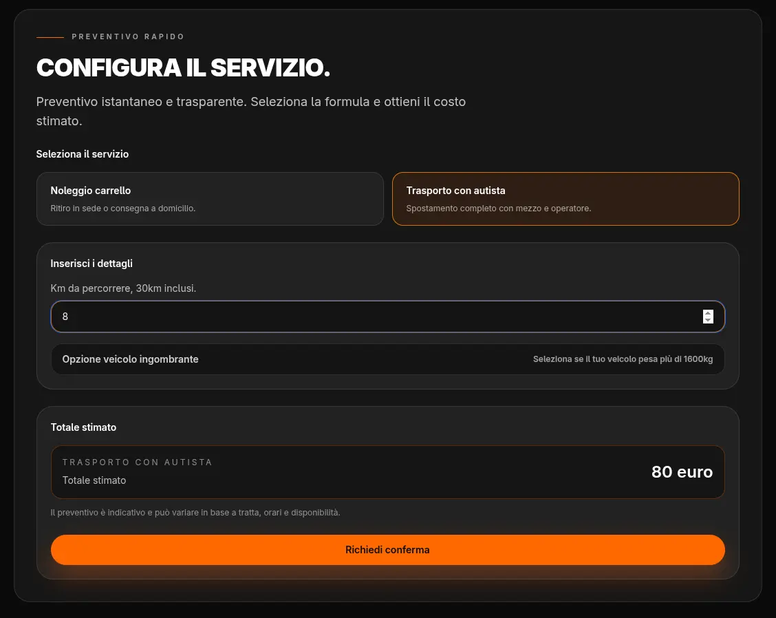 Il componente preventivo su carrelliauto.it